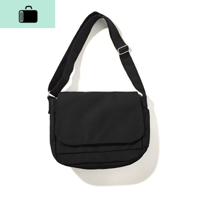 原宿简约单肩包帆布斜挎包休闲百搭学生书包大容量男士背差包NEW LAKE 黑色男士单肩包