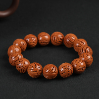 天然秦岭野生桃核手串光珠正圆龙纹核桃文玩佛珠手链男女文玩把玩送女朋友老婆情人节七夕生日礼物