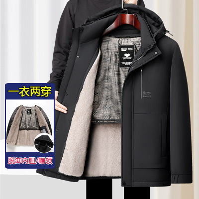 中老年保暖男装外套时尚加绒中年男士内胆可拆卸加厚保暖棉服冬装_612