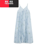 YIBUSHENG温柔风甜美蓝色格子连衣裙女装季海边度假吊带裙气质宽松长裙子
