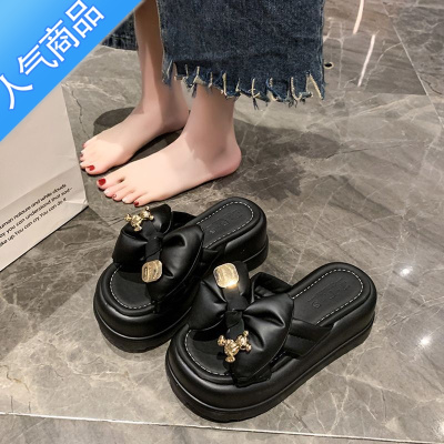SUNTEK网红蝴蝶结高跟拖鞋女夏外穿2023新款超火防滑增高厚底高级感凉拖