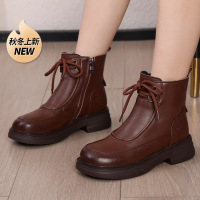 英伦风复古厚底马丁靴短靴女新款秋冬加绒真皮保暖女棉靴单靴