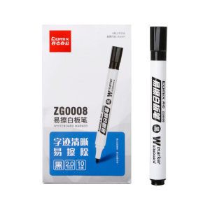 齐心 ZG0008 易擦白板笔 2.0mm 黑 10支装