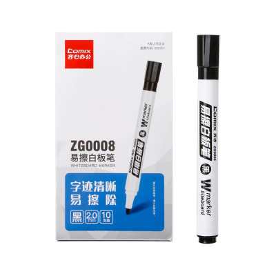齐心 ZG0008 易擦白板笔 2.0mm 黑 12支装