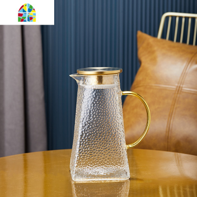 封后北欧冷水壶凉白开水壶玻璃家用客厅可高温凉水壶水杯套装喝水杯子 FEN 金锤纹水壶+巴洛克矮x6+金欧杯架+莫兰迪大号