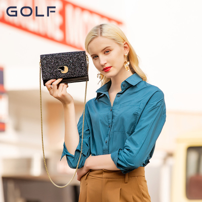 高尔夫(GOLF)包包女包单肩包2020夏季新款牛皮链条包时尚单肩斜挎包女2020质感小包洋气正品黑色