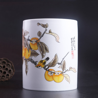 陶瓷创意收纳毛笔筒艺术品摆设个性文房四宝收藏复古笔筒三维工匠荷香四溢