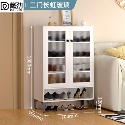 戴劲家用钢制鞋柜带抽屉入户门储物柜大容量铁艺收纳柜-两门长虹玻璃