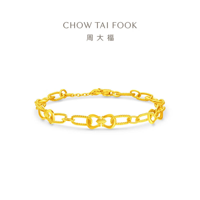 周大福马年生肖系列编织纹马蹄扣足金黄金手链计价女(工费920元)EOF1739礼物
