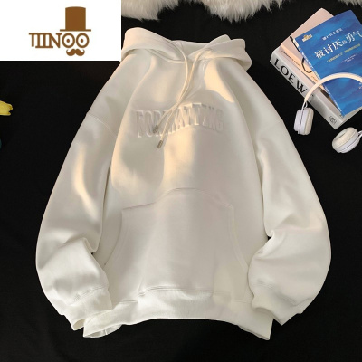 YANXU500g百搭卫衣男高街字母连帽外套潮牌宽松大码日系上衣