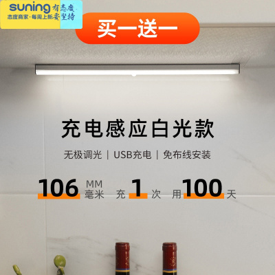 希杰狮王人体智能感应小夜灯家用卧室睡眠过道衣柜充电楼梯声控光控床头灯买1送1-发两个106mm充电白光感应+灯具