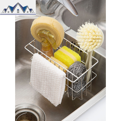 不锈钢水置物架抹布沥水架家用厨房水池免打孔餐具收纳架 三维工匠