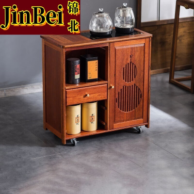 锦北实木移动茶水柜茶桌边柜泡茶台烧水壶一体边柜单门单抽煮茶电器