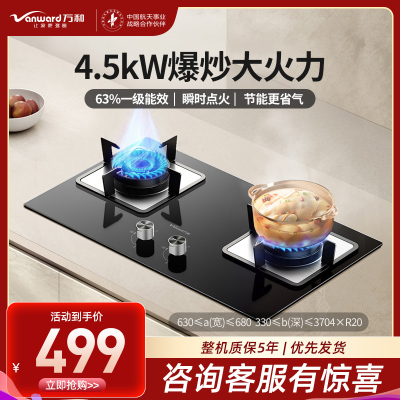 万和(Vanward)天然气燃气灶具煤气炉双灶嵌入式家用4.5kW内直外旋火设计63%一级能效JZY-B6L60