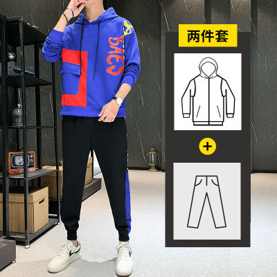 茜靓CHYLLIRN男士卫衣2020年新款韩版潮流秋季港风秋装宽松连帽ins潮牌套装蓝色M