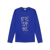 Hugo boss雨果波士T恤男透气吸汗易洗耐穿纯棉蓝色logo设计舒适