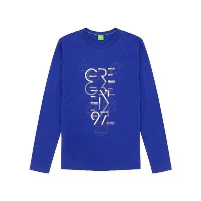 Hugo boss雨果波士T恤男透气吸汗易洗耐穿纯棉蓝色logo设计舒适