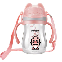 盟宝婴儿学饮杯防漏防呛宝宝吸管杯带手柄挂绳儿童防摔水杯280ml粉红