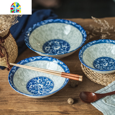 8英寸大汤碗青花陶瓷家用面碗大号汤碗釉下彩面碗斗碗可微波餐具 FENGHOU 富贵满园6英寸斗碗6个装略深套装