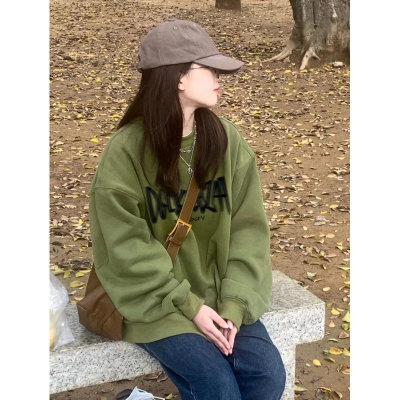 美式复古圆领套头薄款卫衣女早秋季外套新款长袖学生上衣女潮