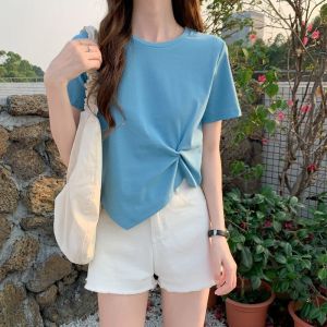 不规则短袖T恤女年新款夏季心机设计感小众半袖高腰短款上衣