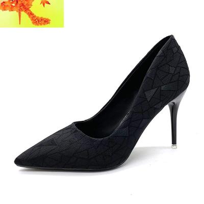 法式少女高跟鞋2020新款百搭性感尖头女鞋浅口细跟单鞋职业女黑色简畅休闲鞋