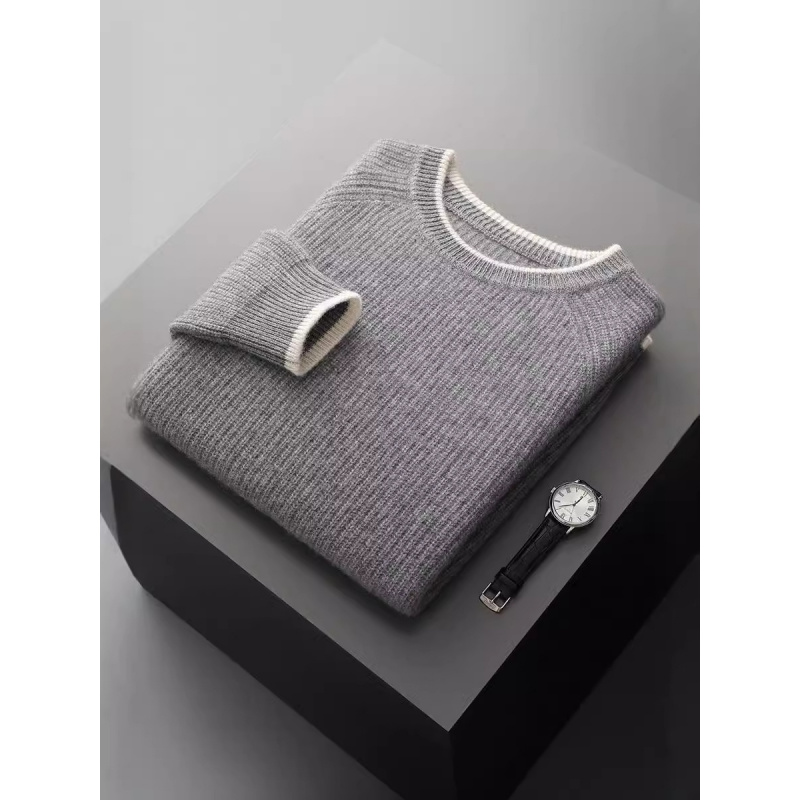 秋冬新款羊毛衫男士圆领青年休闲针织毛衣宽松时尚纯色打底羊毛衫