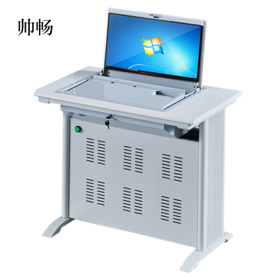 帅畅单人翻转电脑桌双人培训桌学校多媒体教室考试桌机房嵌入式学生桌051S灰白色单人(不含显示屏)
