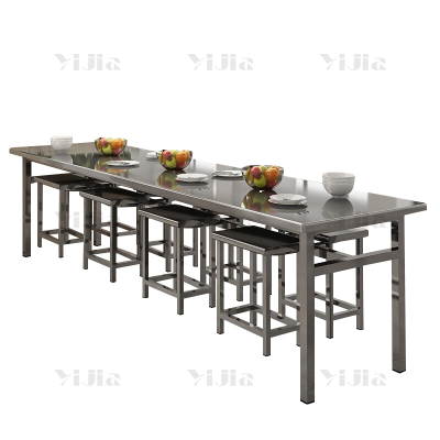 翌嘉 YJ4010353 不锈钢餐桌椅学校食堂桌椅组合餐桌椅 2.2米餐桌8椅