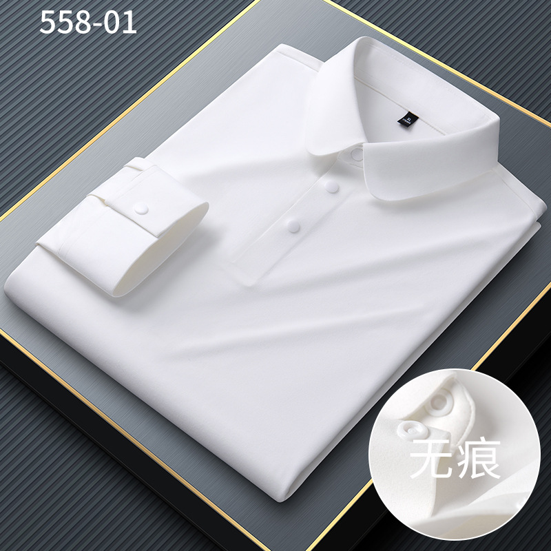 春秋新款锦氨弹力抗皱火山绒无痕长袖T恤男士休闲T恤衫潮