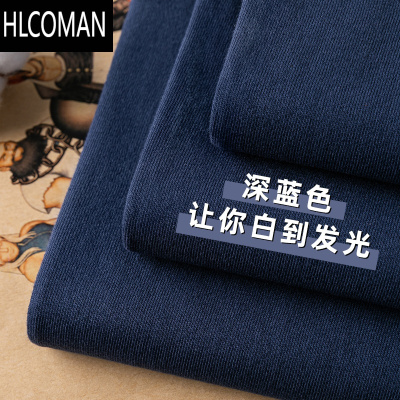 HLCOMAN深蓝色复古250g短袖T恤夏季纯色筒织百搭体恤衫上衣男女