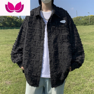 七斓美式复古流苏格纹设计感衬衫男高街百搭翻领长袖衬衣外套男