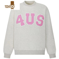 YANXU(4UYES)美式复古皮标贴布绣字母冬加绒潮宽松情侣圆领卫衣