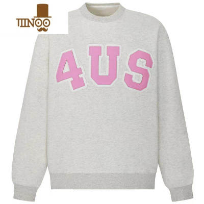 YANXU(4UYES)美式复古皮标贴布绣字母冬加绒潮宽松情侣圆领卫衣