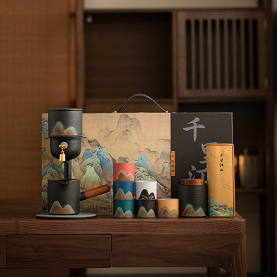 苏氏陶瓷(SUSHI CERAMICS)手绘釉画彩千里江山称心如意六色自动茶具文创伴手礼