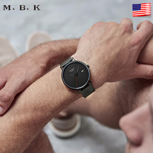 M.B.K美国品牌手表全自动机械表 男士简约潮流小众男表时尚休闲无刻度单日历腕表专柜同款1007-1