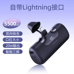 爱沃可[3C认证可上飞机]LPB5500PL 口袋充电宝 5代移动电源 20W/5500毫安/lightning适用/黑