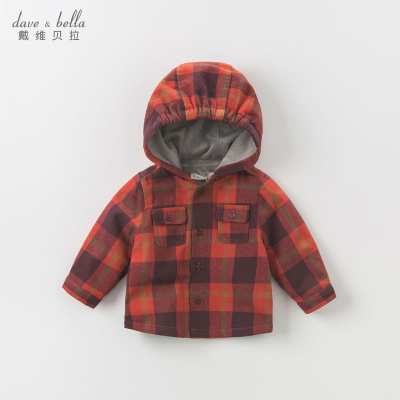 【加绒】davebella戴维贝拉秋冬新款男童衬衫 宝宝格子衬衫