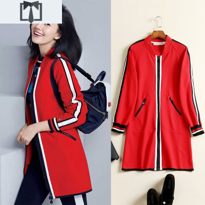 SUNTEK港风外套女复古潮高圆圆明星同款风衣女2020新款潮减龄红色棒球服风衣
