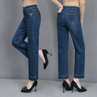 迪鲁奥(DILUAO)新款女装2019年秋季中年常规裤涂层牛仔布裤妈妈高腰弹力大码女裤中老年长裤 藏蓝色