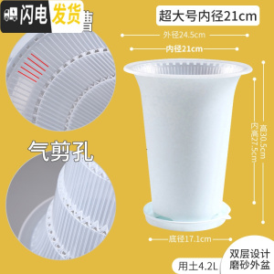 三维工匠美莳控根兰花盆塑料双层加厚透明透气超越紫砂兰专用花盆 内径21cm外白内透明+托盘(升级气剪孔+内盆凸起花盆容器