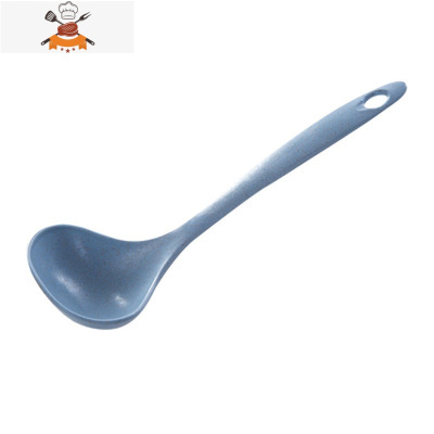 4个长柄家用塑料汤勺小麦秸秆稀饭粥大号盛汤厨房比木不伤锅勺子 敬平 蓝色1个装