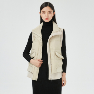 恒源祥90白鸭绒羽绒马甲女外穿秋冬新款立领单排扣坎肩背心外套