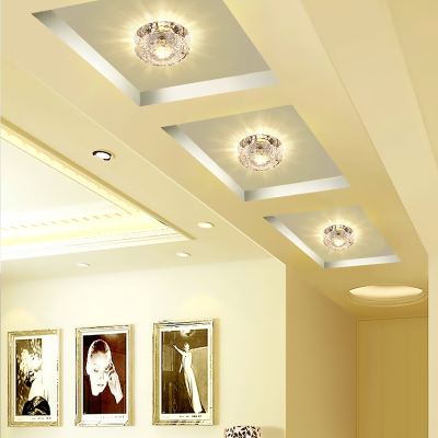  简约现代水晶射灯天花灯古达免打孔吊顶过道灯走廊灯玄关孔灯筒灯