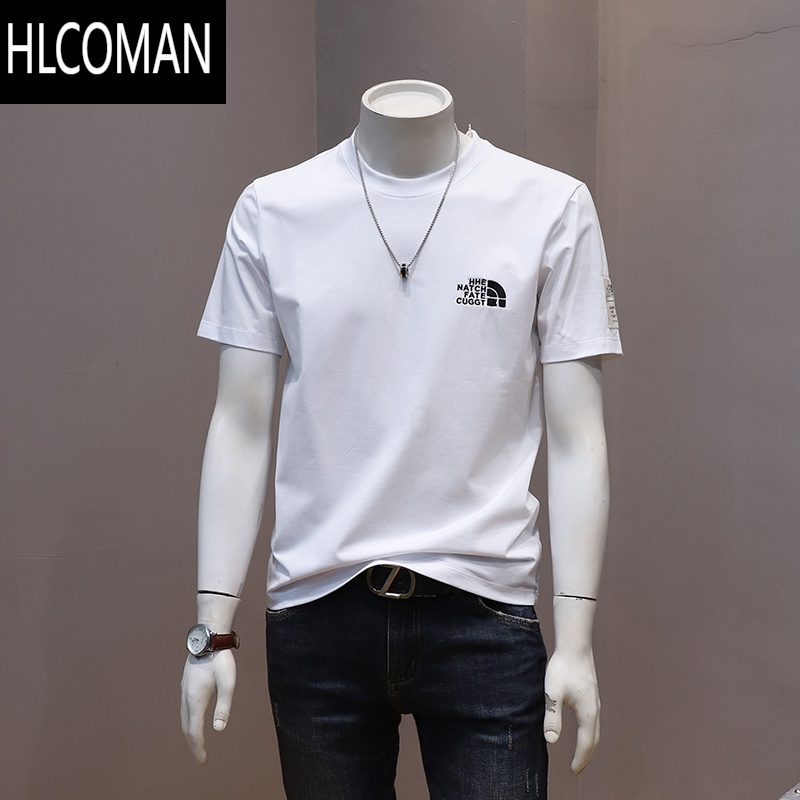 HLCOMAN2025夏季潮流个性圆领印花短袖t恤男韩版修身百搭休闲半袖打底衫