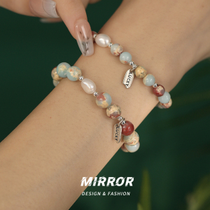 925纯银寿山石lucky淡水珍珠手链女手环手饰手串ins个性气质新款送女朋友老婆情人节七夕生日礼物