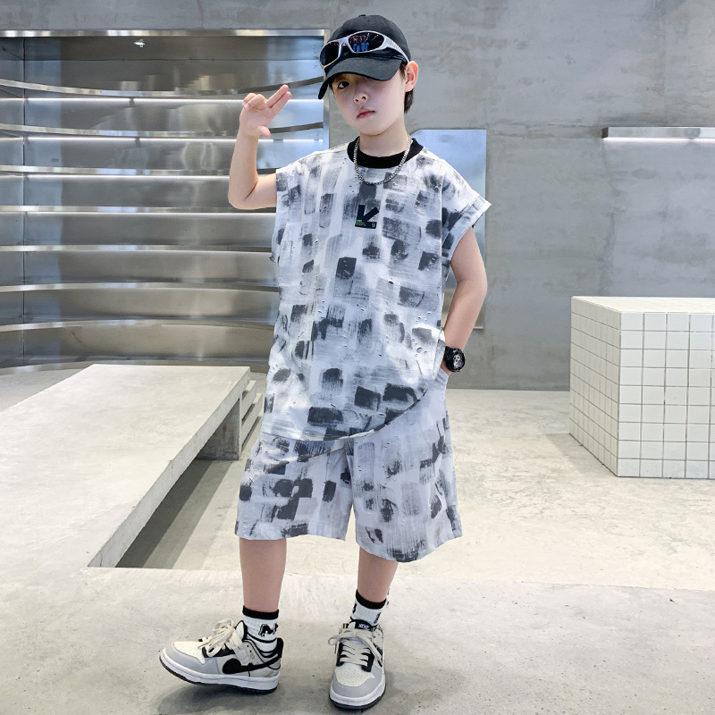 男童夏装无袖套装2025新款中大童儿童背心夏季衣服男孩运动球服潮