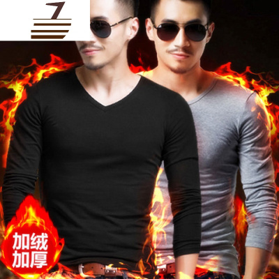 NEWLAKE长袖T恤男v领保暖修身秋衣冬季紧身打底衫体恤加绒加厚上衣服男装