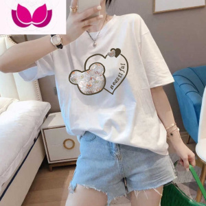 七斓2023夏季新款短袖t恤女韩版百搭宽松上衣圆领时尚洋气打底衫