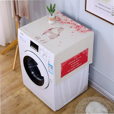 北欧简约棉麻冰箱罩防水盖布单双开冰箱巾洗衣机防尘罩微波炉罩 心花鹿放 40*170cm(电视柜餐边柜鞋柜)